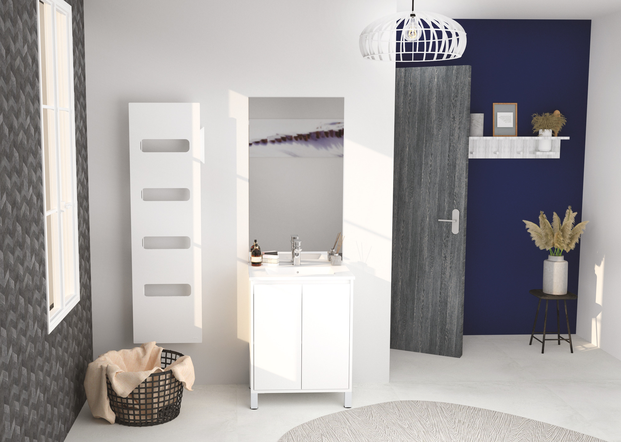 Meuble ODESSA sur pieds 2 portes 60cm blanc miroir affleurant ONDEE 401511501 - vue 4