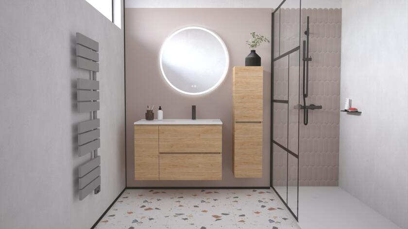 Meuble OSLO à suspendre 2 tiroirs & 1 porte 90cm bois avec miroir LED LOUXOR - BATHROOM THERAPY ONDEE 402117532 - vue 4