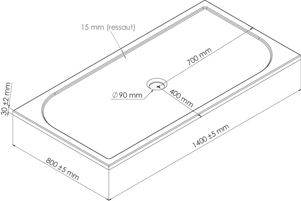 Receveur de douche extra-plat en béton de synthèse 80x140cm ONDEE 201010516 - vue 4