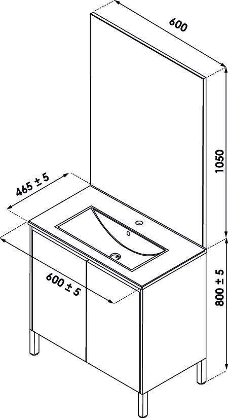 Meuble ODESSA sur pieds 2 portes 60cm bois miroir affleurant ONDEE 401511503 - vue 4