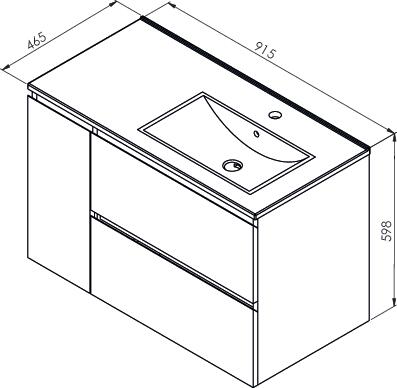 Meuble OSLO à suspendre 2 tiroirs & 1 porte 90cm bois ONDEE 401512502 - vue 4