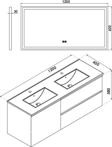 Meuble BOSTON à suspendre 120cm rose poudré avec miroir LED SEVILLE ELMER BY AYOR 402110539 - vue 4