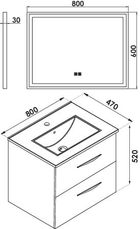 Meuble DUBAI à suspendre 80cm cérusé avec miroir LED SEVILLE ELMER BY AYOR 402112045 - vue 4