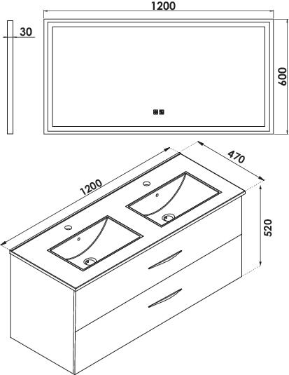 Meuble DUBAI à suspendre 120cm rose poudré avec miroir LED SEVILLE ELMER BY AYOR 402112058 - vue 4