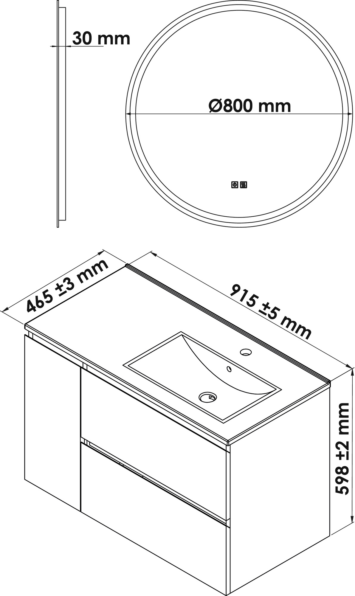 Meuble OSLO à suspendre 2 tiroirs & 1 porte 90cm blanc mat avec miroir LED LOUXOR - BATHROOM THERAPY ONDEE 402117530 - vue 4