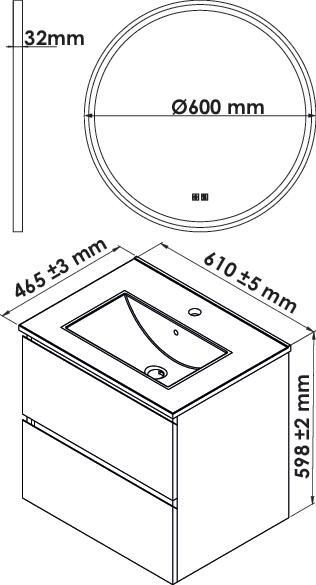 Meuble OSLO à suspendre 2 tiroirs 60cm blanc mat avec miroir LED ALEXANDRIE ONDEE 402117537 - vue 4