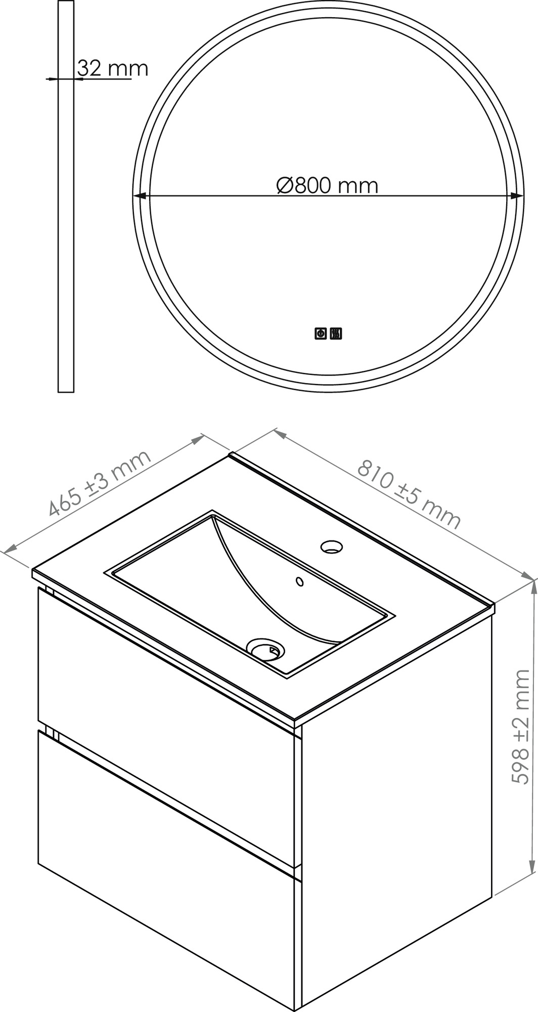 Meuble OSLO à suspendre 2 tiroirs 80cm bois avec miroir LED ALEXANDRIE ONDEE 402117545 - vue 4