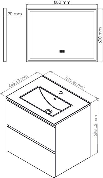 Meuble OSLO à suspendre 2 tiroirs 80cm bois avec miroir LED SEVILLE ONDEE 402117546 - vue 4