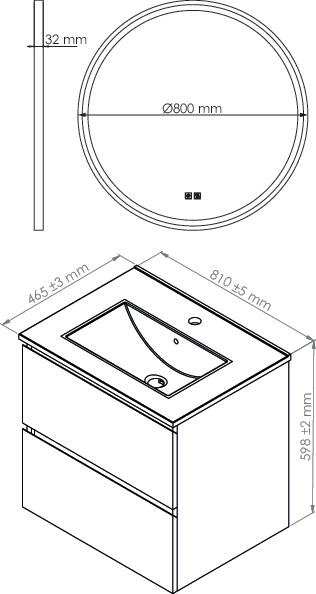Meuble OSLO à suspendre 2 tiroirs 80cm gris avec miroir LED ALEXANDRIE ONDEE 402117547 - vue 4
