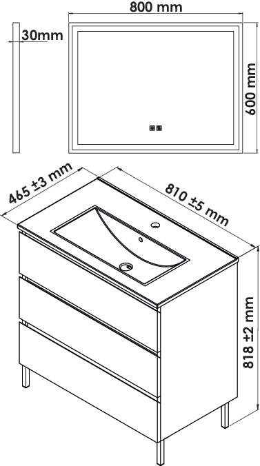 Meuble OSLO à suspendre 3 tiroirs 80cm blanc mat avec miroir LED SEVILLE ONDEE 402117550 - vue 4