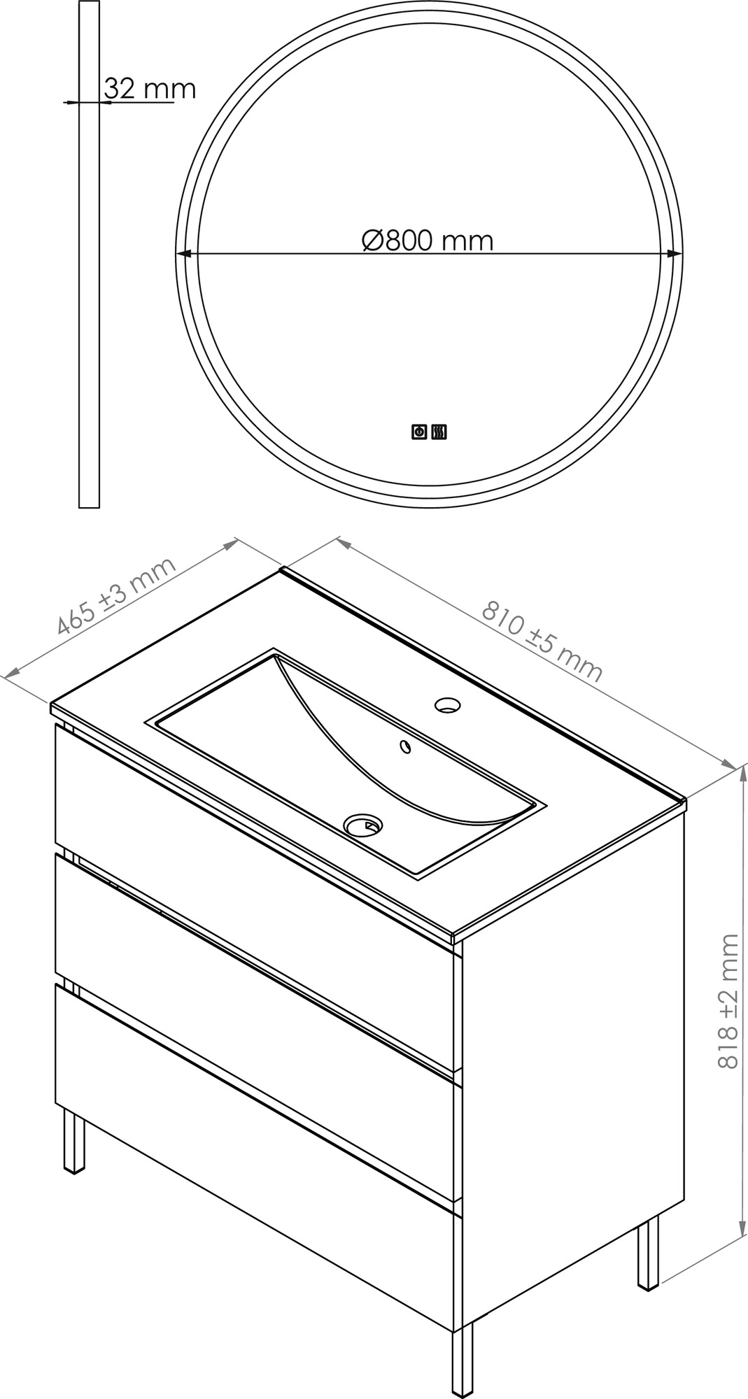 Meuble OSLO à suspendre 3 tiroirs 80cm bois avec miroir LED ALEXANDRIE ONDEE 402117551 - vue 4