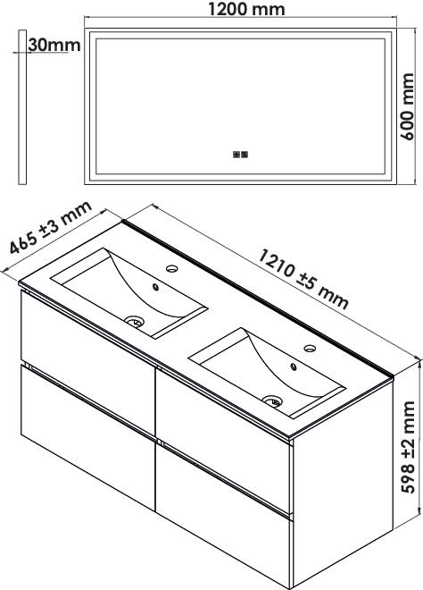 Meuble OSLO à suspendre 4 tiroirs 120cm blanc mat avec miroir LED SEVILLE ONDEE 402117553 - vue 4