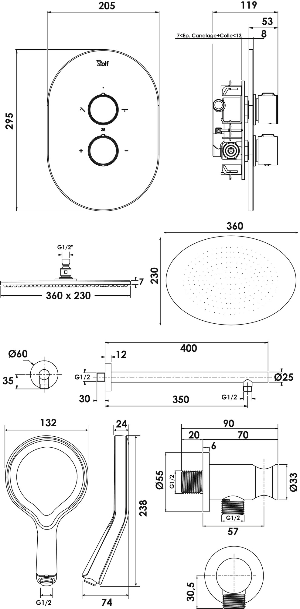 Pack thermostatique de douche à encastrer Ori'O Inside ROLF BY AYOR 501017021 - vue 4