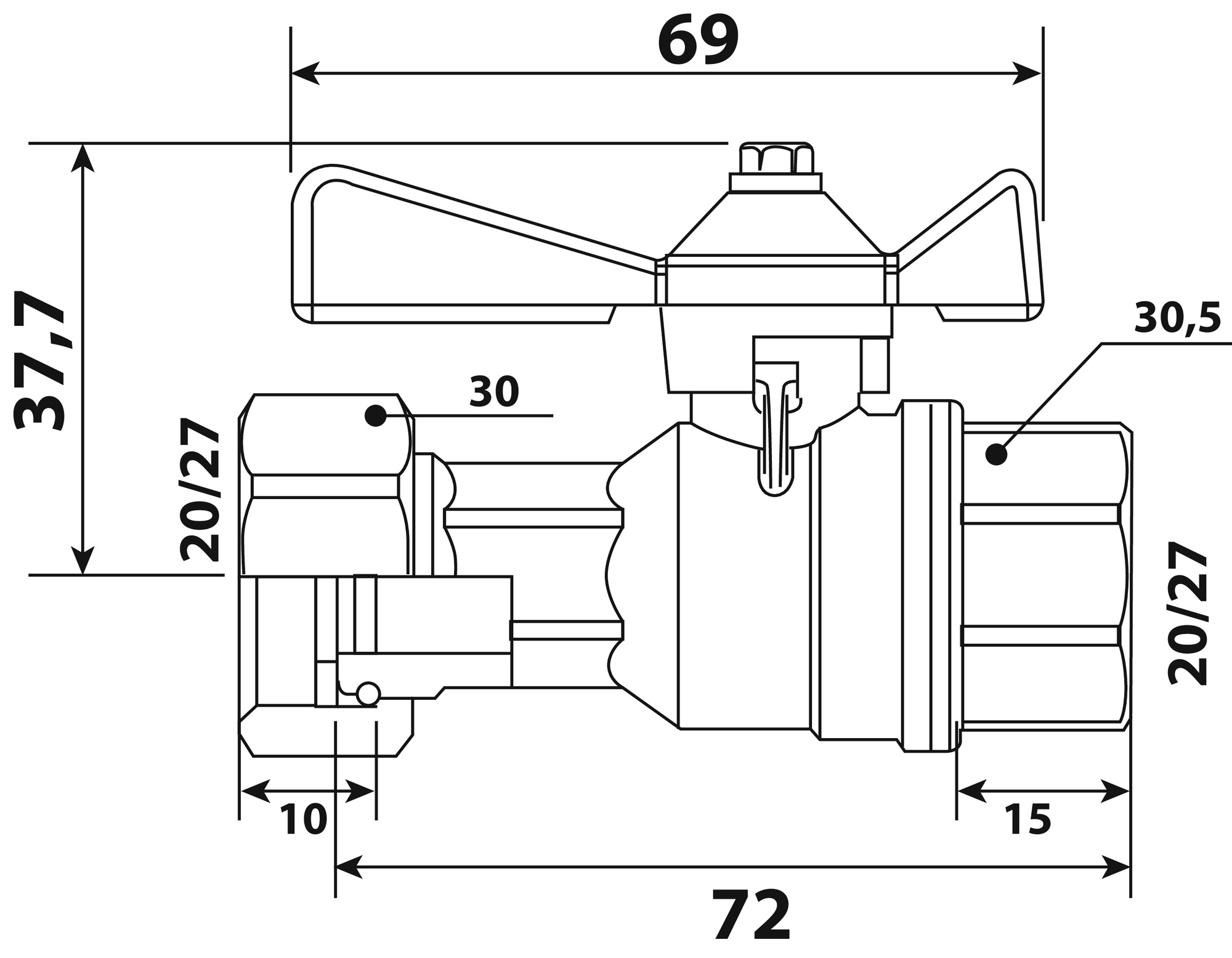 Robinet d'arrêt compteur droit F20/27 écrou 20/27 à boisseau sphérique SOMATHERM 80-20-20 - vue 4