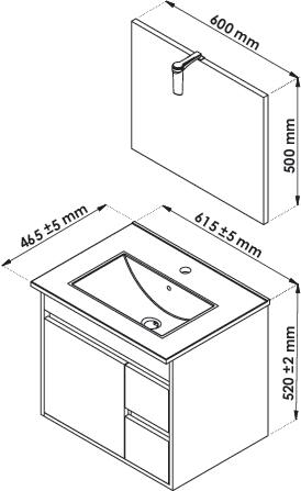 Meuble à suspendre 60cm lumpur miroir suspendu ONDEE 96860 - vue 4