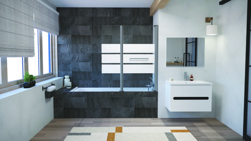 Pare-baignoire 2 volets 140x120cm 3 bandes blanches ELMER BY AYOR 201510502 - vue 3