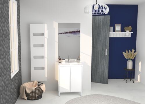 Meuble ODESSA sur pieds 2 portes 60cm blanc miroir affleurant ONDEE 401511501 - vue 4