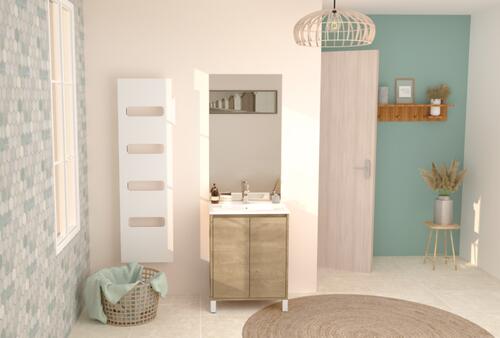 Meuble ODESSA sur pieds 2 portes 80cm bois miroir affleurant ONDEE 401511504 - vue 3
