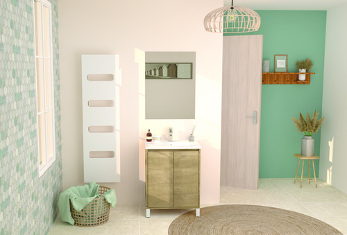Meuble ODESSA sur pieds 2 portes 80cm bois miroir suspendu ONDEE 401511508 - vue 3
