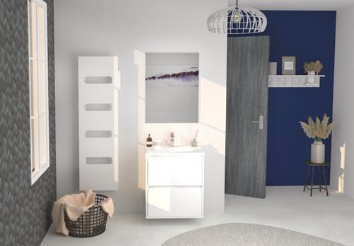 Meuble ODESSA à suspendre 2 tiroirs 80cm blanc miroir suspendu ONDEE 401512006 - vue 3
