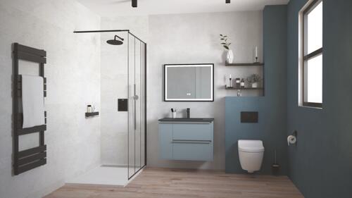 Meuble BOSTON à suspendre 80cm bleu bleuet avec miroir LED SEVILLE ELMER BY AYOR 402110529 - vue 3