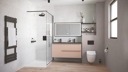 Meuble BOSTON à suspendre 120cm rose poudré avec miroir LED SEVILLE ELMER BY AYOR 402110539 - vue 3