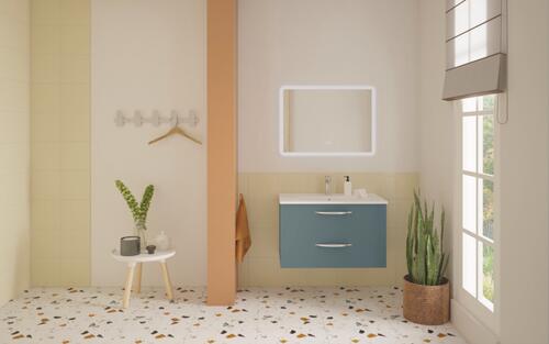 Meuble DUBAI à suspendre 80cm bleu paon avec miroir LED ATHENES ELMER BY AYOR 402112023 - vue 3