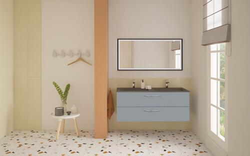 Meuble DUBAI à suspendre 120cm bleu bleuet avec miroir LED SEVILLE ELMER BY AYOR 402112056 - vue 3
