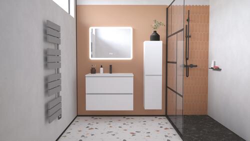 Meuble OSLO à suspendre 2 tiroirs 80cm blanc brillant avec miroir LED ATHENES ONDEE 402117519 - vue 3