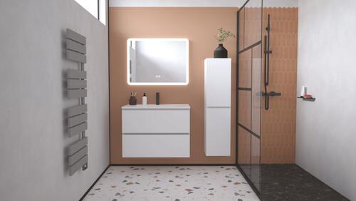 Meuble OSLO à suspendre 2 tiroirs 80cm blanc mat avec miroir LED ATHENES ONDEE 402117521 - vue 2