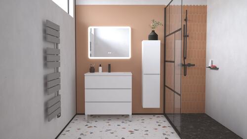 Meuble OSLO à suspendre 3 tiroirs 80cm blanc mat avec miroir LED ATHENES ONDEE 402117527 - vue 2