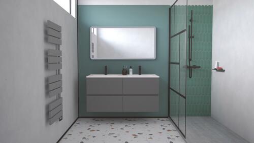Meuble OSLO à suspendre 4 tiroirs 120cm gris avec miroir LED ATHENES ONDEE 402117536 - vue 3