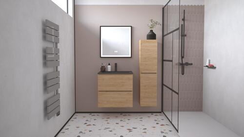 Meuble OSLO à suspendre 2 tiroirs 60cm bois avec miroir LED SEVILLE ONDEE 402117540 - vue 3