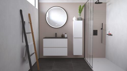 Meuble OSLO à suspendre 2 tiroirs 80cm blanc mat avec miroir LED ALEXANDRIE ONDEE 402117543 - vue 3