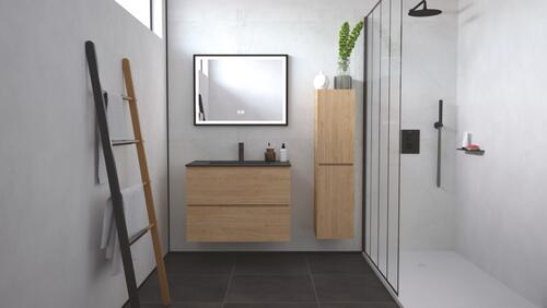Meuble OSLO à suspendre 2 tiroirs 80cm bois avec miroir LED SEVILLE ONDEE 402117546 - vue 3