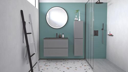 Meuble OSLO à suspendre 2 tiroirs 80cm gris avec miroir LED ALEXANDRIE ONDEE 402117547 - vue 3