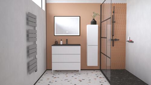 Meuble OSLO à suspendre 3 tiroirs 80cm blanc mat avec miroir LED SEVILLE ONDEE 402117550 - vue 3