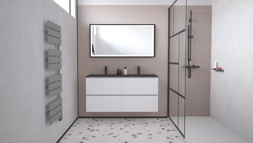 Meuble OSLO à suspendre 4 tiroirs 120cm blanc mat avec miroir LED SEVILLE ONDEE 402117553 - vue 3