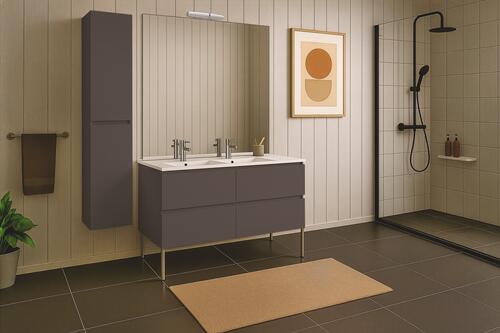 Meuble MILAN à poser 4 tiroirs 120 cm gris avec miroir ONDEE 402119740 - vue 2