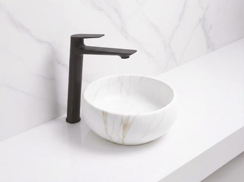Vasque à poser céramique ronde marbre blanc - BILBAO