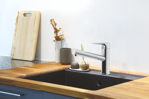 AuraLum Max Mitigeur Lavabo Noir avec Douchette Extractible Monotrou
