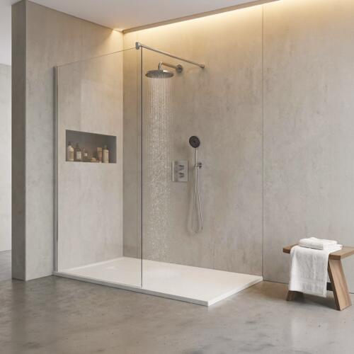 Écran de douche fixe profilé chromé SCUDO 80cm avec barre de fixation ELMER BY AYOR PACK800048 - vue 2