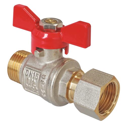 Vanne à sphère mâle écrou tournant 15/21 V490 à manette papillon