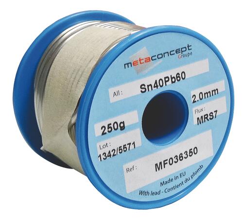 Bobine soudure étain 40 % fil âme décapante 250 grs