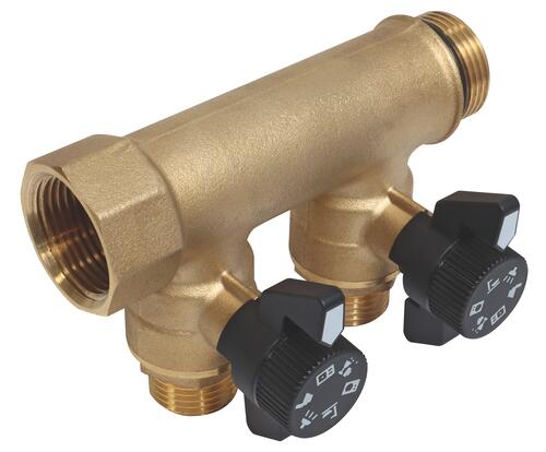 Collecteur 2 départs auto-étanche et auto-aligné avec minis vannes