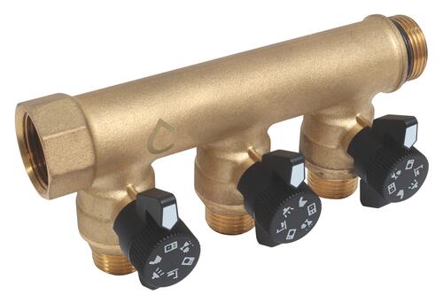Collecteur 3 départs auto-étanche et auto-aligné avec minis vannes