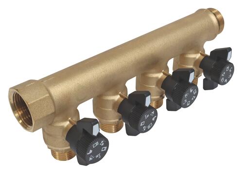 Collecteur 4 départs auto-étanche et auto-aligné avec minis vannes