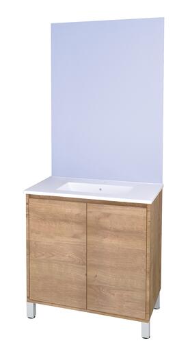 Meuble ODESSA sur pieds 2 portes 80cm bois miroir affleurant