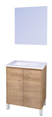 Meuble ODESSA sur pieds 2 portes 60cm bois miroir suspendu