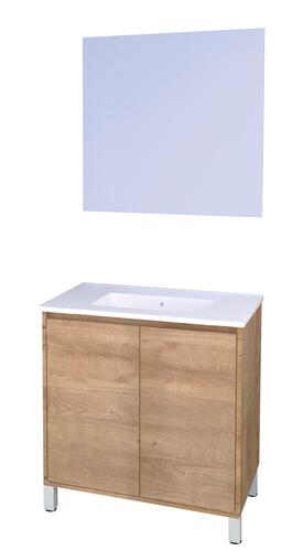 Meuble ODESSA sur pieds 2 portes 80cm bois miroir suspendu